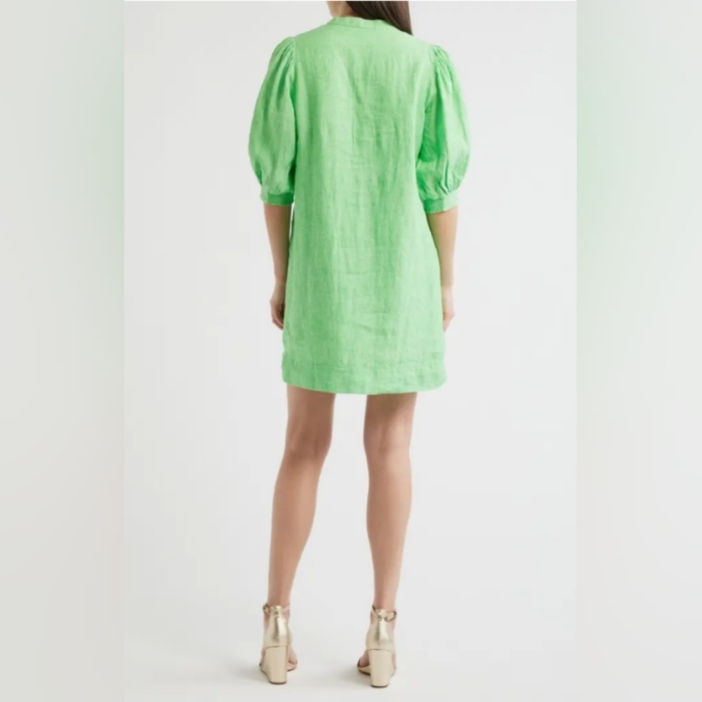 LILLY PULITZER "Mialeigh" 100% Linen Lime Green Dress | 00 - Picture 4 of 10